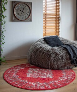 Rond vintage Vloerkleed Antiq - Joy de Vivre - rood - sfeer, thumbnail Rond vintage Vloerkleed Antiq - Joy de Vivre - rood - sfeer, thumbnail