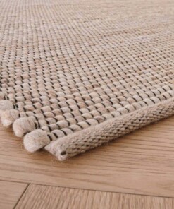 Wollen vloerkleed Lett - beige/crème - close up hoek, thumbnail