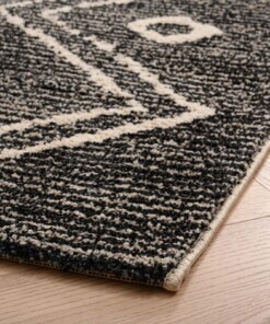 Berber vloerkleed Beni Ouarain Bahij - antraciet/crème - close up hoek, thumbnail Berber vloerkleed Beni Ouarain Bahij - antraciet/crème - close up hoek, thumbnail