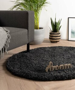 Rond hoogpolig vloerkleed - Cozy Shaggy - antraciet - sfeer