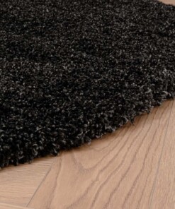 Rond hoogpolig vloerkleed shaggy Grand effen - antraciet - close up zijkant, thumbnail