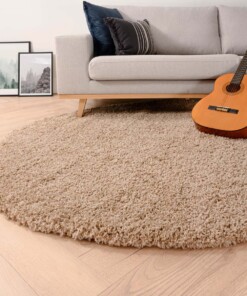 Rond hoogpolig vloerkleed shaggy Grand effen - beige - sfeer