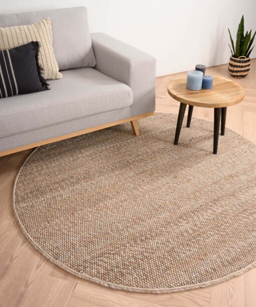 Rond wollen vloerkleed Lett - beige - sfeer