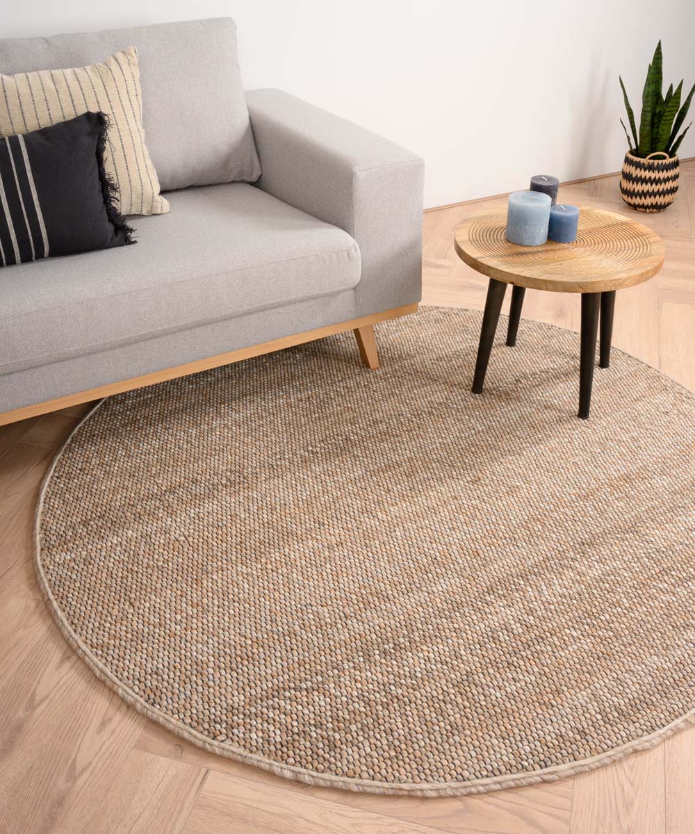 Rond vloerkleed Lett beige | Tapeso