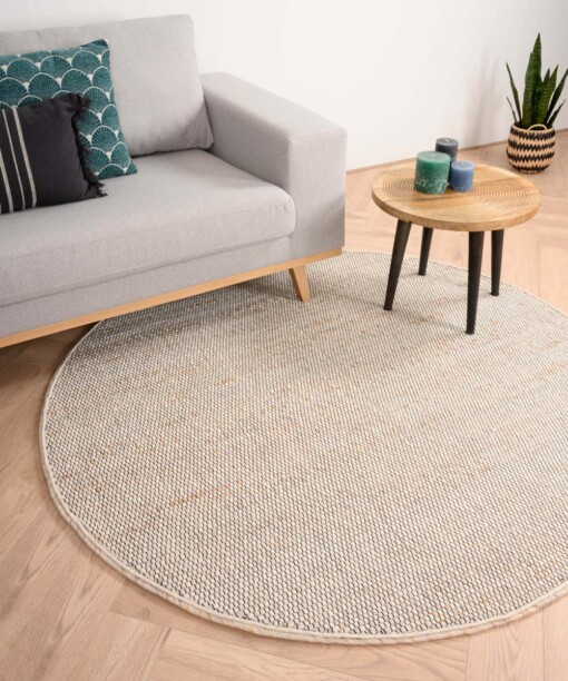 Rond wollen vloerkleed Lett - wit/beige - sfeer