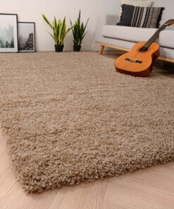 Hoogpolig vloerkleed shaggy Grand effen - beige - sfeer