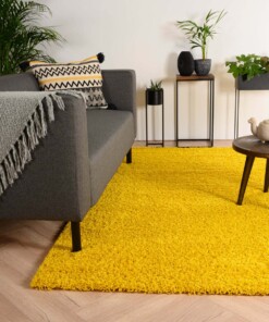 Hoogpolig vloerkleed shaggy Trend effen - geel - sfeer, thumbnail