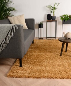 Hoogpolig vloerkleed shaggy Trend effen - goud - sfeer, thumbnail