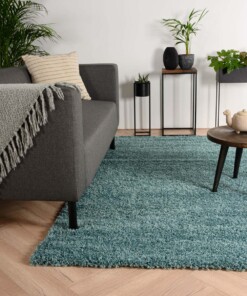 Hoogpolig vloerkleed shaggy Trend effen - lichtblauw - sfeer