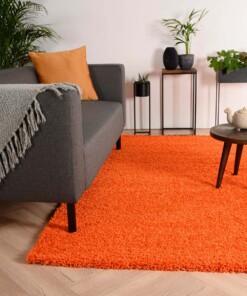 Hoogpolig vloerkleed shaggy Trend effen - oranje - sfeer, thumbnail