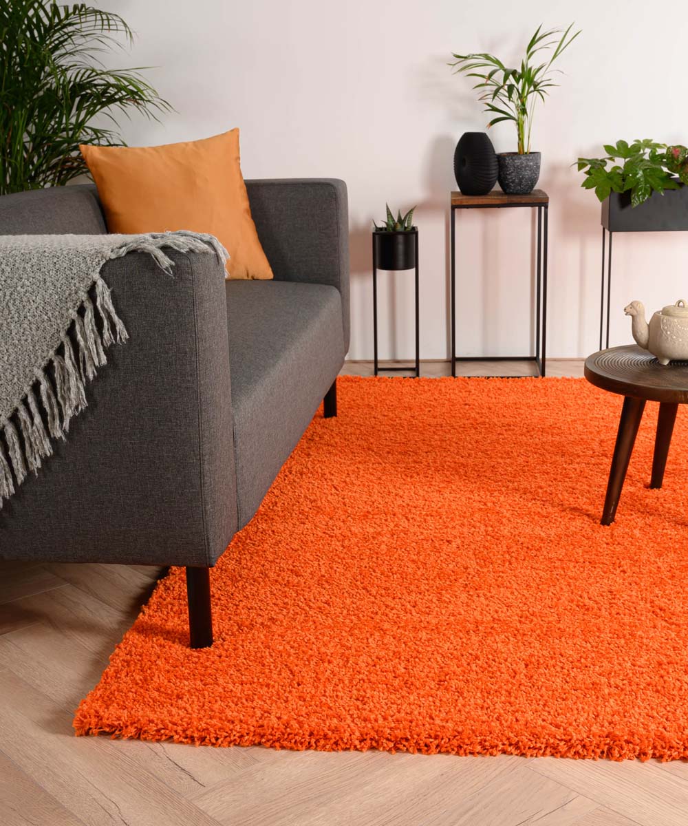 Rimpels middelen Lucky Hoogpolig vloerkleed shaggy Trend effen - oranje | Tapeso