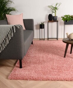 Hoogpolig vloerkleed shaggy Trend effen - roze - sfeer, thumbnail