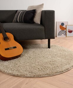 Rond hoogpolig vloerkleed shaggy Trend effen - champagne - sfeer, thumbnail