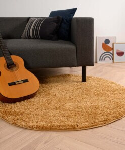 Rond hoogpolig vloerkleed shaggy Trend effen - goud - sfeer, thumbnail