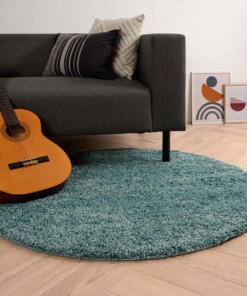 Rond hoogpolig vloerkleed shaggy Trend effen - lichtblauw - sfeer, thumbnail