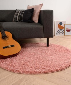 Rond hoogpolig vloerkleed shaggy Trend effen - roze - sfeer, thumbnail