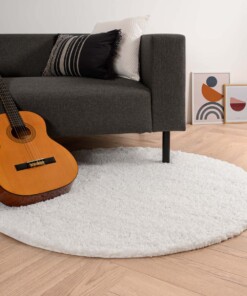 Rond hoogpolig vloerkleed shaggy Trend effen - wit - sfeer, thumbnail