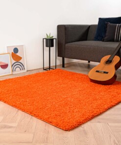 Vierkant hoogpolig vloerkleed shaggy Trend effen - oranje - sfeer, thumbnail
