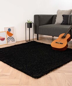 Vierkant hoogpolig vloerkleed shaggy Trend effen - zwart - sfeer, thumbnail