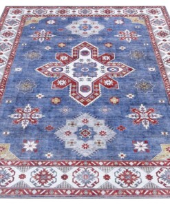Design vloerkleed Tabriz Dena Elle Decoration - blauw/meerkleurig - overzicht schuin