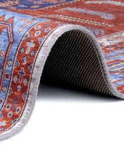 Design vloerkleed Shiraz Niavaran Elle Decoration - rood/blauw - close up, thumbnail