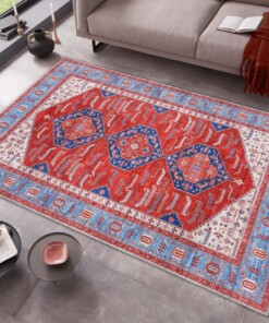 Design vloerkleed Shiraz Niavaran Elle Decoration - rood/blauw - sfeer, thumbnail