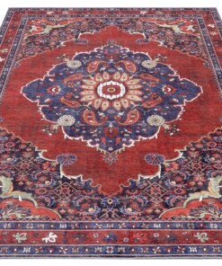 Design vloerkleed Hamadan Siah Elle Decoration - rood/blauw - overzicht schuin