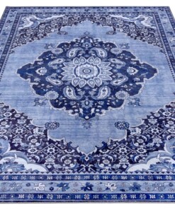 Design vloerkleed Hamadan Siah Elle Decoration - blauw/grijs - overzicht schuin