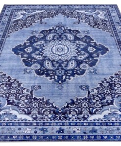 Design vloerkleed Hamadan Siah Elle Decoration - blauw/grijs - overzicht schuin, thumbnail