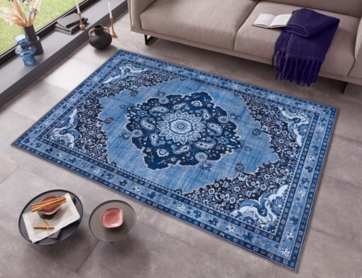 Design vloerkleed Hamadan Siah Elle Decoration - blauw/grijs - sfeer