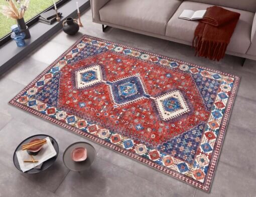 Kelim vloerkleed Hamadan Karim - rood/blauw - sfeer