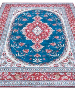 Perzisch tapijt Tabriz Nila - rood/blauw - overzicht schuin, thumbnail