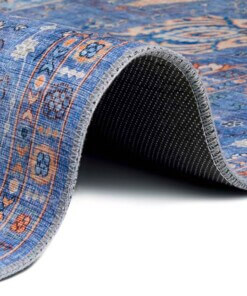 Oosters tapijt Nain Madina - blauw/meerkleurig - close up, thumbnail