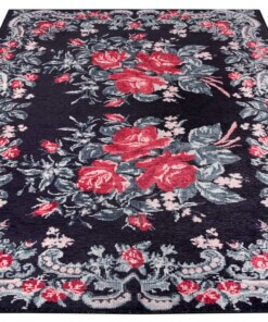 Design vloerkleed Rozenkelim - zwart/rood - overzicht schuin, thumbnail Design vloerkleed Rozenkelim - zwart/rood - overzicht schuin, thumbnail