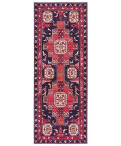 Kelim loper Kazak Lamis - donkerblauw/rood - overzicht boven, thumbnail