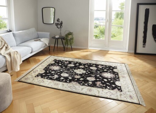 Oosters tapijt Nain Urnia - antraciet/beige - sfeer