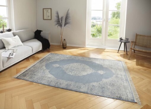 Oosters tapijt Hamun - beige/lichtblauw - sfeer