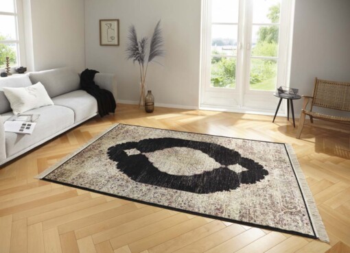Oosters tapijt Hamun - beige/antraciet - sfeer
