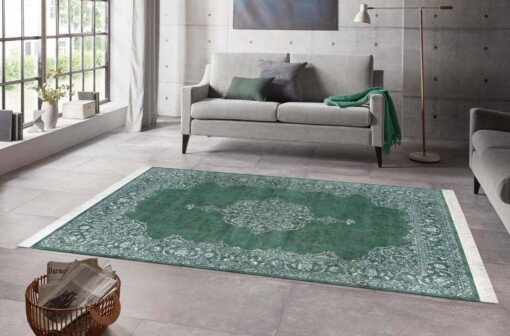 Vintage vloerkleed velours Medaillon - groen - sfeer