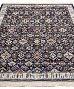 Perzisch tapijt velours Hamadan Saira - donkerblauw/multi - overzicht schuin, thumbnail