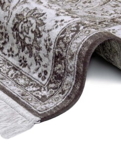 Perzisch tapijt velours Tabriz Casim - bruin/zilver - close up, thumbnail