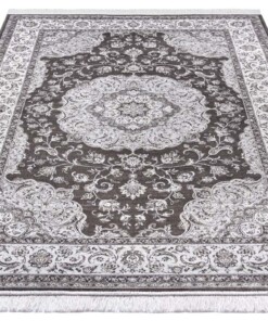 Perzisch tapijt velours Tabriz Casim - bruin/zilver - overzicht schuin, thumbnail