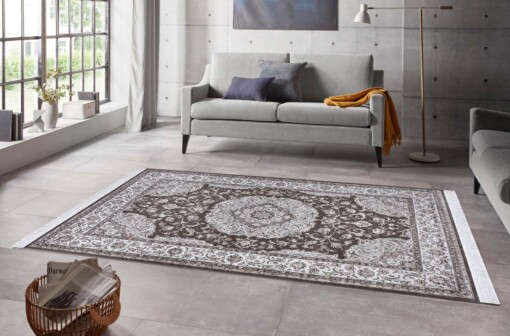 Perzisch tapijt velours Tabriz Casim - bruin/zilver - sfeer