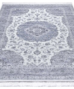 Perzisch tapijt velours Tabriz Casim - blauw/zilver - overzicht schuin, thumbnail