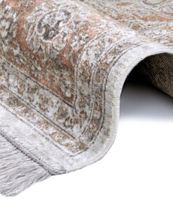 Perzisch tapijt velours Tabriz Casim - oranje/grijs - close up, thumbnail