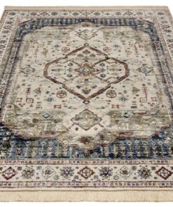 Oosters tapijt Tabriz Madiha - beige/donkerblauw - overzicht schuin, thumbnail