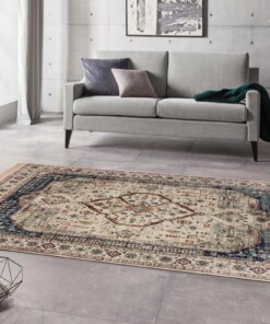 Oosters tapijt Tabriz Madiha - beige/donkerblauw - sfeer