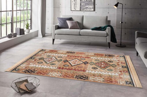 Kelim vloerkleed Ama - beige/multi - sfeer