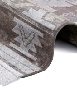 Kelim vloerkleed Ama - bruin/grijs - close up, thumbnail