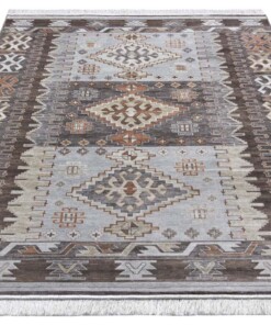 Kelim vloerkleed Ama - bruin/grijs - overzicht schuin, thumbnail